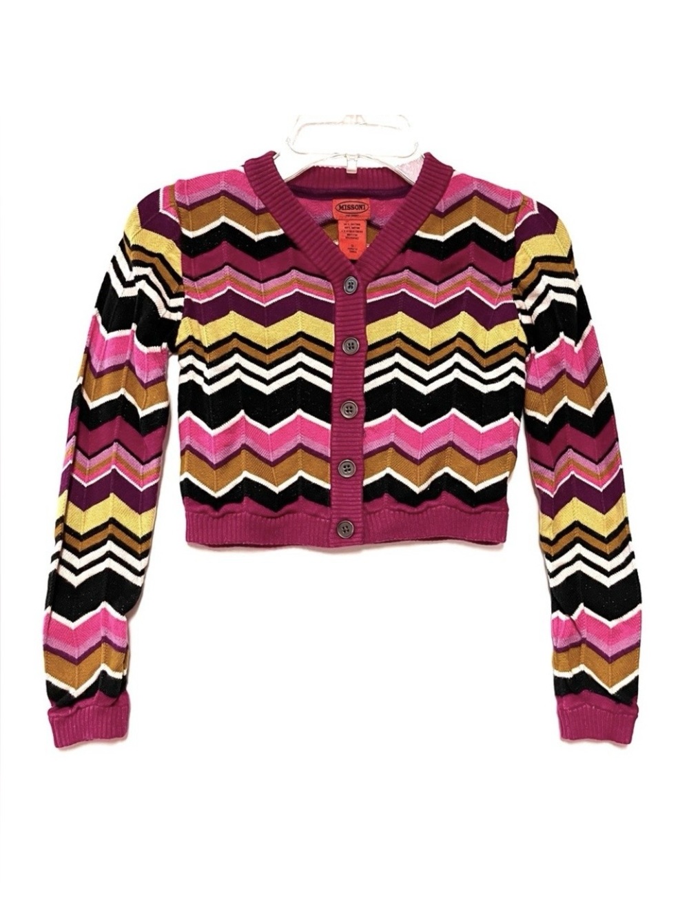 Missoni Girls Chevron Button Down Cardigan Sweater SZ Small Multicolor Zigzag